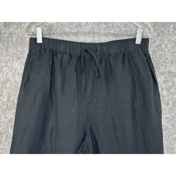 Abercrombie & Fitch Wide Leg Pants Linen Blend Size Medium Black Pleated Pull On - Picture 2 of 7